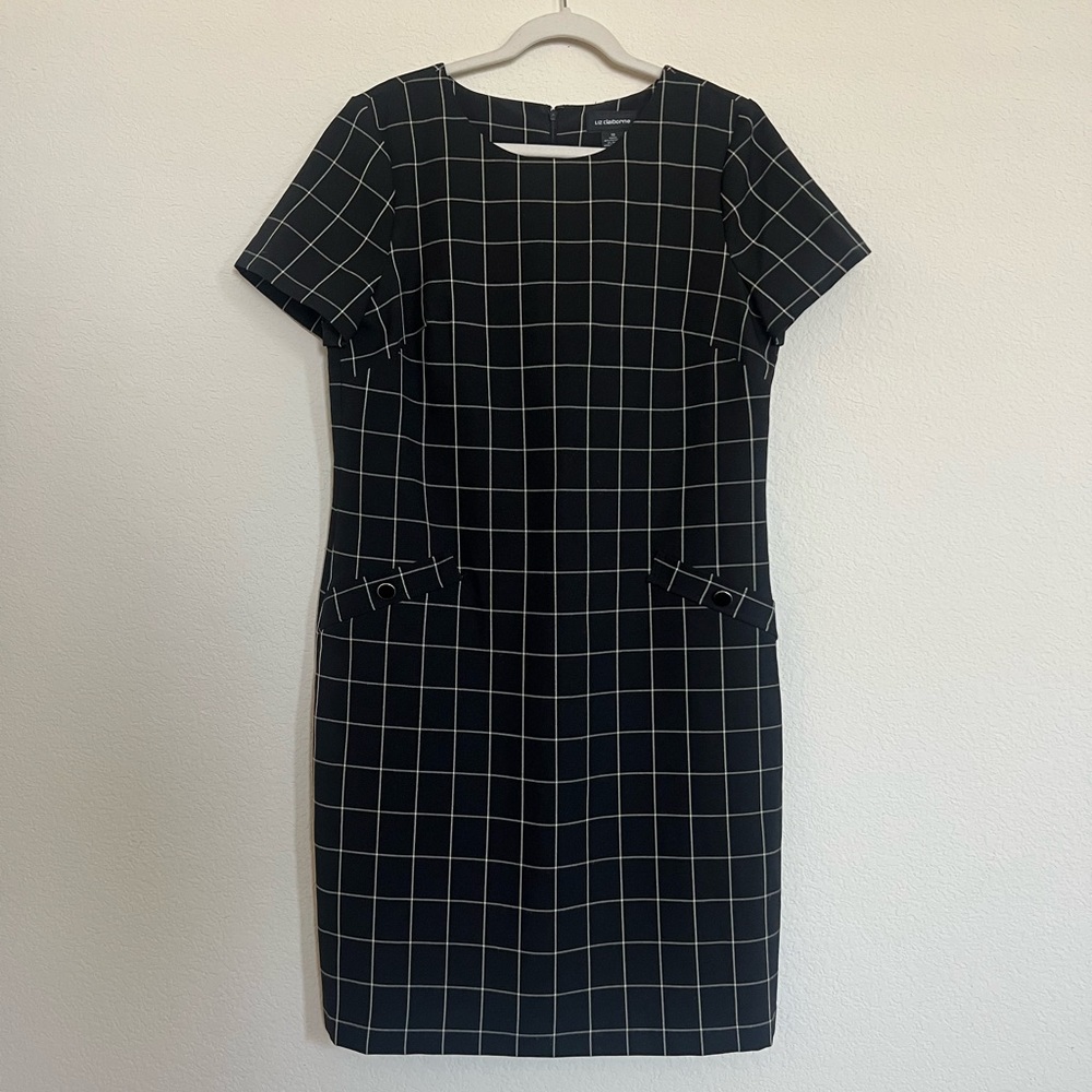 Black and white plaid shift dress